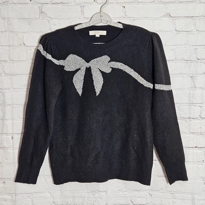 Suéter Loft Feminino Tamanho M Preto Mistura de Lã Brilhante Manga Laço Puff Férias - Imagem 1 de 4