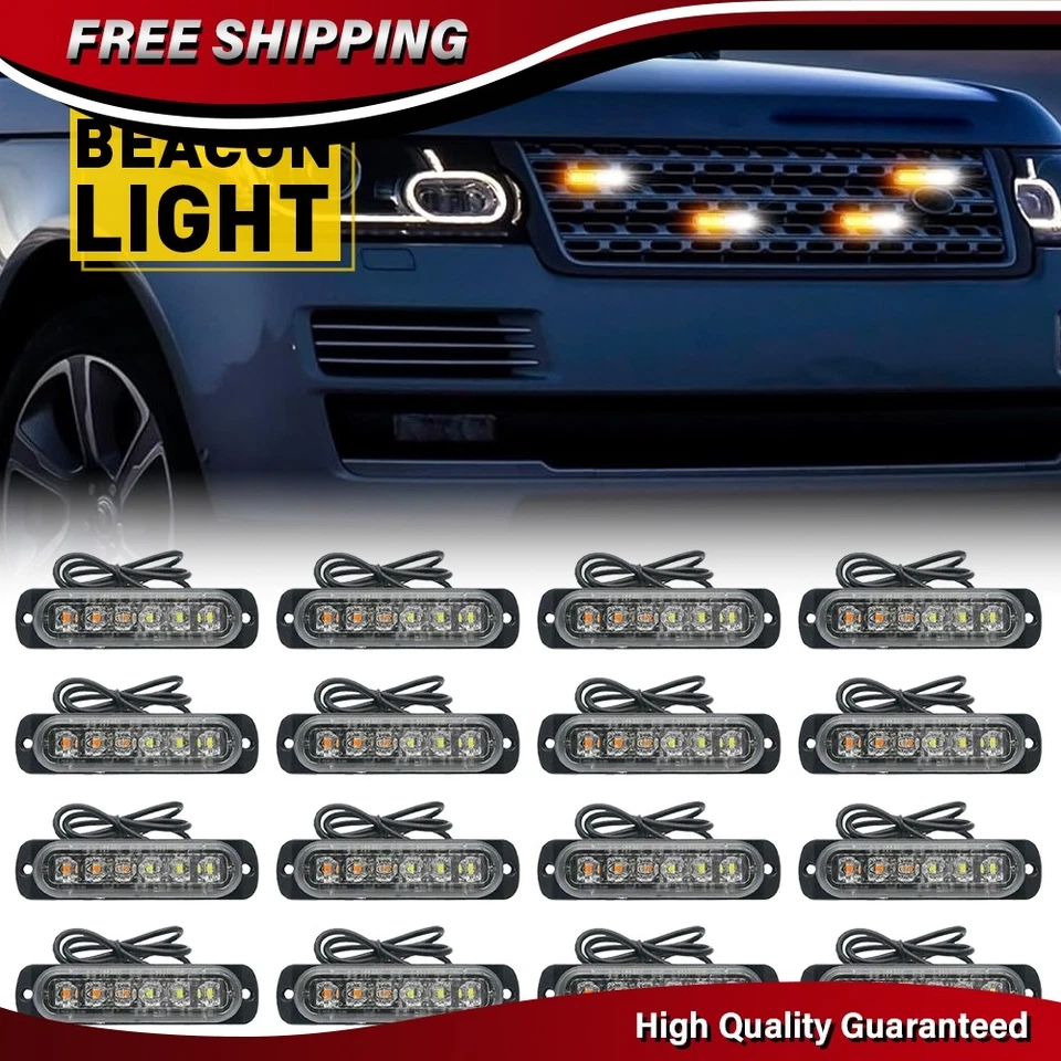 16 PIEZAS 6 LED Luces Estroboscópicas de Emergencia Ámbar Blanco Advertencia Emergencia Luz Intermitente Foto 1 de 4
