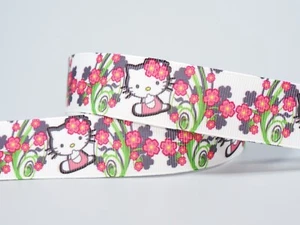 25mm Hello Kitty Pink Flowers Printed Grosgrain Ribbon ~~ 5yds - Picture 1 of 1