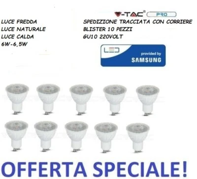 BLISTER 10 LAMPADINE LED V-tac Pro Samsung GU10 6W-6.5W Luce 110° Porta Faretto - Immagine 1 di 4