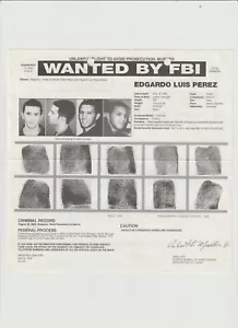 FBI POSTER RICERCATO EDGARDO LUIS PEREZ-VOLO INTERSTATALE-OMICIDIO - Foto 1 di 2