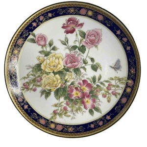 VTG Hand Painted Dish Floral Rose Butterfly Japan Gold Border Chinoiserie Small - Picture 1 of 10