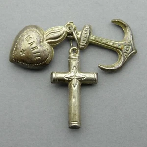 Antique Religious Silver Medal, Theological Virtues, Cross, Anchor, Heart. - Picture 1 of 5