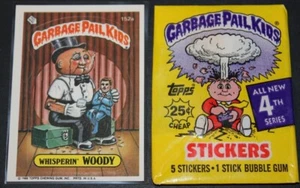 Garbage Pail Kids 1986 4. Serie Karte #152a Whisperin Woody + 1 leere Verpackung - Bild 1 von 3