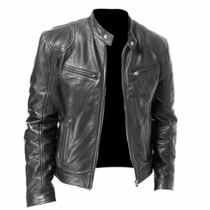Herren Biker Vintage Motorrad Distressed Schwarz Verwaschen Echtleder Jacke - Bild 1 von 4