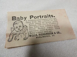 Tarjeta de visita publicitaria vintage retratos de bebé Wells Richardson & Co - Imagen 1 de 3