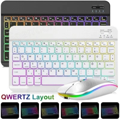 Für Lenovo Tab P12 P11 P10 M10 HD FHD Plus E10 QWERTZ Beleuchtet Tastatur Maus - Bild 1 von 4