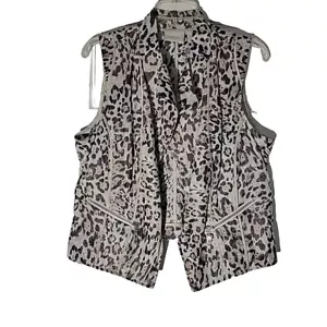 Chicos Vest Womens Medium 1 Leopard Print Linen Blend Western Festival Mob Wife - Picture 1 of 10