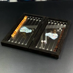 Set Backgammon Metal&Glass Dollar Design, Gioco da Tavolo 15.7*7.9", Regalo Esclusivo, - Foto 1 di 8