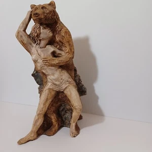Original Clay Sculpture Of Woman Dancing With Bear Signed D. Carter 1999 - Picture 1 of 24