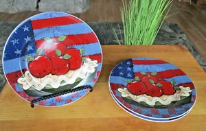 3 Sakura American As Apple Pie Salad Plates Warren Kimble Red White Blue 8.25" - Picture 1 of 3