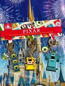 Disney Parks Pixar Christmas Holiday Sulley Dug Alien Keychain Set Bag Tag New - Picture 1 of 1