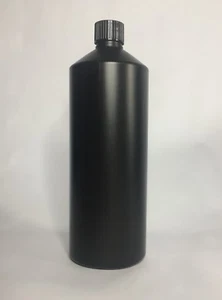 Empty 1000ml (1 Litre) Black HDPE Plastic Bottle & Black Screw On Cap ANY AMOUNT - Picture 1 of 1