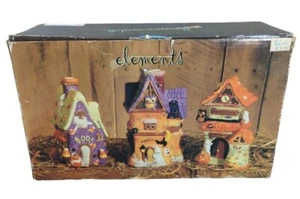Set Of 3 Haunted House Tealite Holders Halloween Decor Ghost In Original Box - Picture 1 of 9