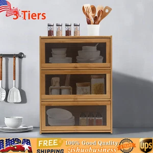 Storage Cabinet, Countertop Cabinet, Bamboo Organizer for Kitchen Living Room - Picture 1 of 22