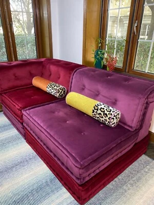 French tufted Daybed Mah Jong Sofa Modular Sofa Couch Pink Red Whole Full Set - Image 1 of 4