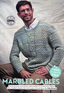 ~Patrón de tejido extraíble para suéter de cuello redondo ricamente cableado para hombre ~ 32" ~ 62" - Imagen 1 de 3