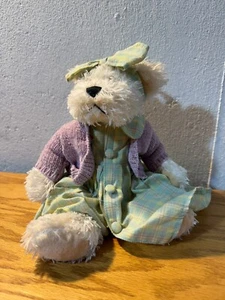 Terry's Village Plush White Teddy Bear Wearing Dress & Lavender Sweater. - Picture 1 of 4