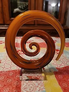 Murano Spiral Amber Swirl Figure Sculpture Spiral Art Glass Crystal Base - Picture 1 of 6