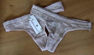 Two pairs size 8-10 thong knickers panties briefs bling studs Natural - Picture 1 of 6