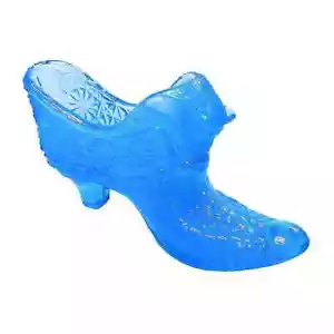 Boyd Crystal Art Glass Daisy Button Cat Slipper Shoe 1999 Peacock Blue VTG B284 - Picture 1 of 10