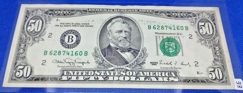 1990 $50 Federal Reserve Note Error Overprint Of The Back On The Front (B9) - Image 1 of 3