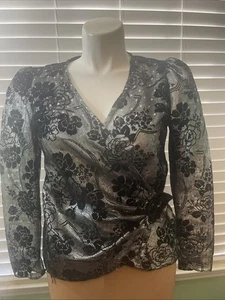 Vintage Rob Hill/Mister Jay Metallic&Samt Silber&Schwarz Perlen&Strass Top WMS M - Bild 1 von 17