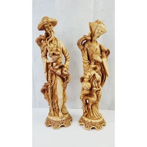 2 pc Vintage ARTMARK Asian Resin Figures Pair Chinese Statues Art Decor 14.5” - Picture 1 of 10