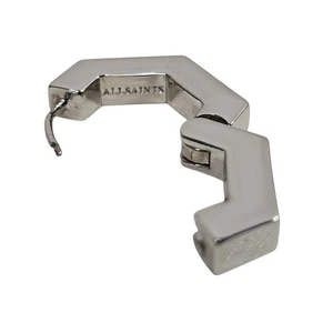 ALLSAINTS Silver Tone Hexagon Hoop Earrings Geometric Minimalist Jewelry - Picture 1 of 4