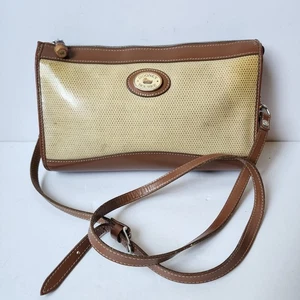 Vintage Dooney & Bourke Shoulder Bag Crossbody Purse Beige Inner Pockets Woven - Picture 1 of 13