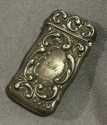 Antiguo estuche Vesta de plata esterlina victoriano Art Nouveau Match Safe grabado Foto 1 de 4