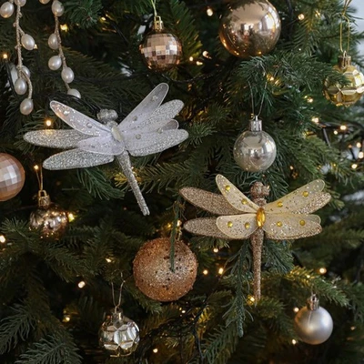 Ciondolo libellula glitter natalizio per ghirlanda festiva e decorazione albero - Immagine 1 di 4