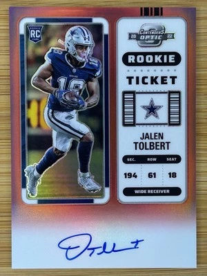 2022 Jalen Tolbert (RC) Contenders Optic Rookie Ticket Auto Red */149 Cowboys - Image 1 of 2