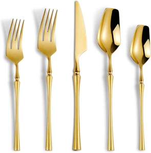 Juego de cubiertos de oro de 20 piezas para 4, moderno juego de cubiertos de acero inoxidable 18/10, Uni - Imagen 1 de 7