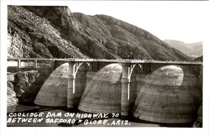 RPPC, AZ Arizona COOLIDGE DAM Highway 70 Between Safford~Globe ca1940's Postcard - Picture 1 of 2