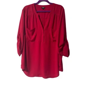 Torrid Harper Roll Tab Sleeve Red Popover Blouse Size 3X Top Split Neck NWT - Picture 1 of 11