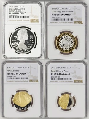 2012 Great Britain Gilt Silver 8 Coin Proof Set Almost All TOP POP NGC 67-70 - Image 1 of 4