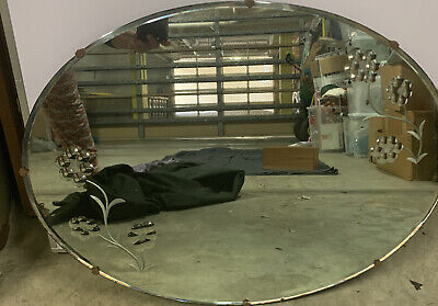 Vintage Floral Etched Oval Frameless Hanging Wall Mirror • 75$