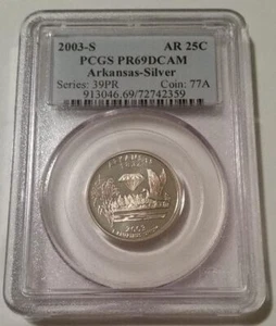 2003 S Silver Arkansas State Quarter Proof PR69 DCAM PCGS Toning Blue Label - Picture 1 of 2