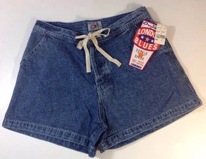 NEW LONDON BLUES Jean Shorts Size 5 Blue Wash Cotton Ivory Tie Button Fly Pants - Picture 1 of 10
