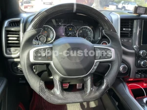 Real Carbon Fiber Heat Steering Wheel For ram 1500 2019 2020 2021 2022 2023 2024 - Foto 1 di 3
