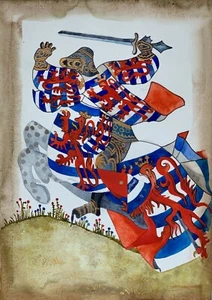 Hand painted old look miniature leaf Coats of arms of Europe and Golden Fleece - Picture 1 of 2