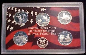 2004-S Statehood Quarter SILVER 5 Coin Proof Set In Original Mint Plastic Holder - Picture 1 of 2