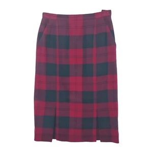KINLOCH ANDERSON Tartan Red Plaid Wool Skirt Sz 12/ 8 US Scotland Zip Pockets - Picture 1 of 9