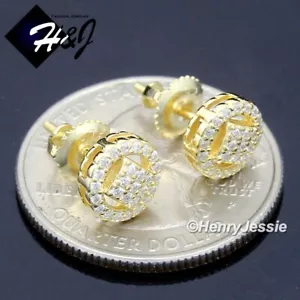 MEN 925 STERLING SILVER ICY MOISSANITE 7MM GOLD PLATED ROUND STUD EARRING*MGE262 - Picture 1 of 4