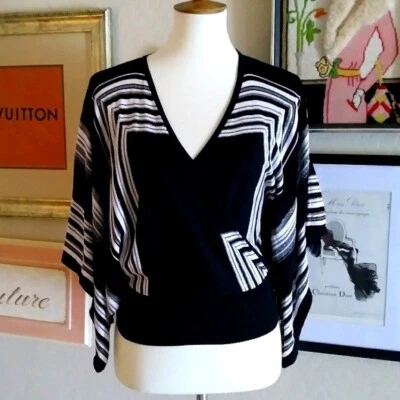 Bebe - 90's Black & Silver Silk Bat Wing Sweater - Image 1 of 4