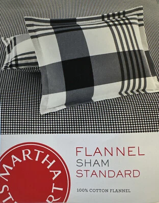 Franela de algodón Martha Stewart Montana a cuadros ónix estándar 20x28 blanca negra Foto 1 de 3