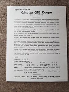 Ginetta Cars Ltd G15 Coupe Price List & Specifications In Component Form