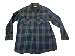 Duluth Trading Co. Men's Heavy Twill Flannel Work Shirt Blue/Green Plaid LT EUC - Picture 1 of 5
