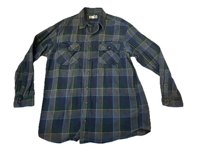 Duluth Trading Co. Men's Heavy Twill Flannel Work Shirt Blue/Green Plaid LT EUC - Image 1 of 4
